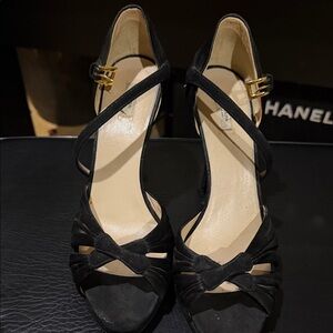 Prada Black Crisscross Heels